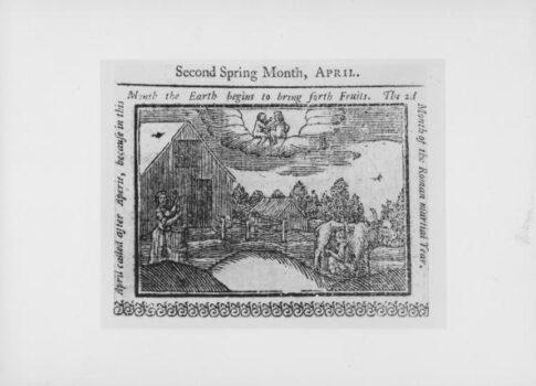 An engraving from an almanac for 1761 showing farmers in the field in the month of April, published circa 1760. (Fotosearch/Getty Images)