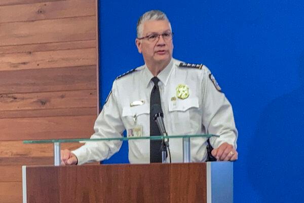 Interim Columbus Police Chief Michael Woods speaks during a news conference in Columbus, Ohio, on April 21, 2021. (Andrew Welsh-Huggins/AP Photo)