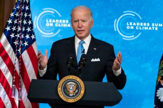 President Joe Biden speaks to the virtual Leaders Summit on Climate from the East Room of the White House in Washington on April 23, 2021. (Evan Vucci/AP Photo)