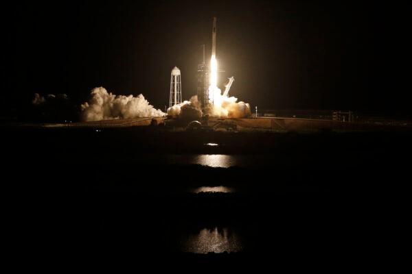 A SpaceX Falcon 9 rocket, with the Crew Dragon capsule, is launched carrying four astronauts on a NASA commercial crew mission to the International Space Station at Kennedy Space Center in Cape Canaveral, Fla., on April 23, 2021. (Joe Skipper/Reuters)