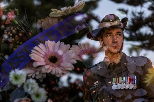 A service member is pictured at the Coogee Dawn Service in Sydney, Australia, on April 25, 2021. (Brook Mitchell/Getty Images)