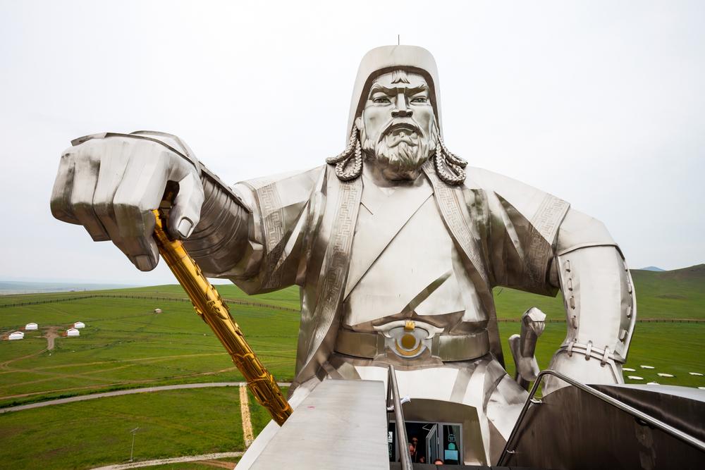 The Genghis Khan Equestrian Statue is a 13-story-tall statue of Genghis Khan on horseback at Tsonjin Boldog near Ulaanbaatar, Mongolia. (saiko3p/Shutterstock)