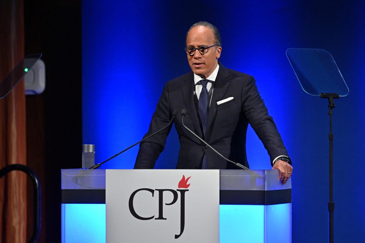 Lester Holt speaks onstage at the Committee to Protect Journalists' 29th Annual International Press Freedom Awards in New York City on Nov. 21, 2019. (Dia Dipasupil/Getty Images)