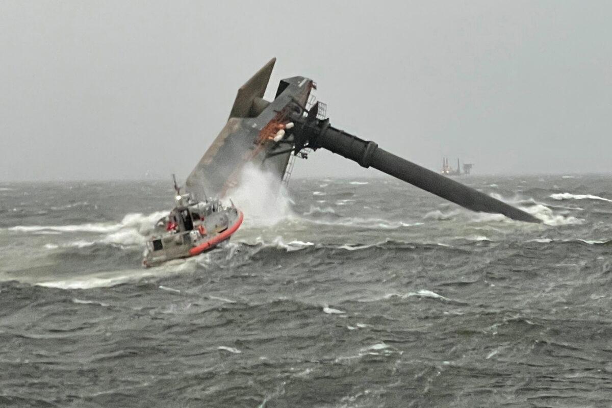 The capsized Seacor Power is seen south of Grand Isle, La., on April 13, 2021. (U.S. Coast Guard via Reuters)