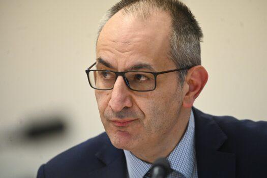 Secretary of the Department of Home Affairs Mike Pezzullo speaks during a Senate inquiry at Parliament House in Canberra on Sept. 24, 2020. (AAP Image/Lukas Coch)