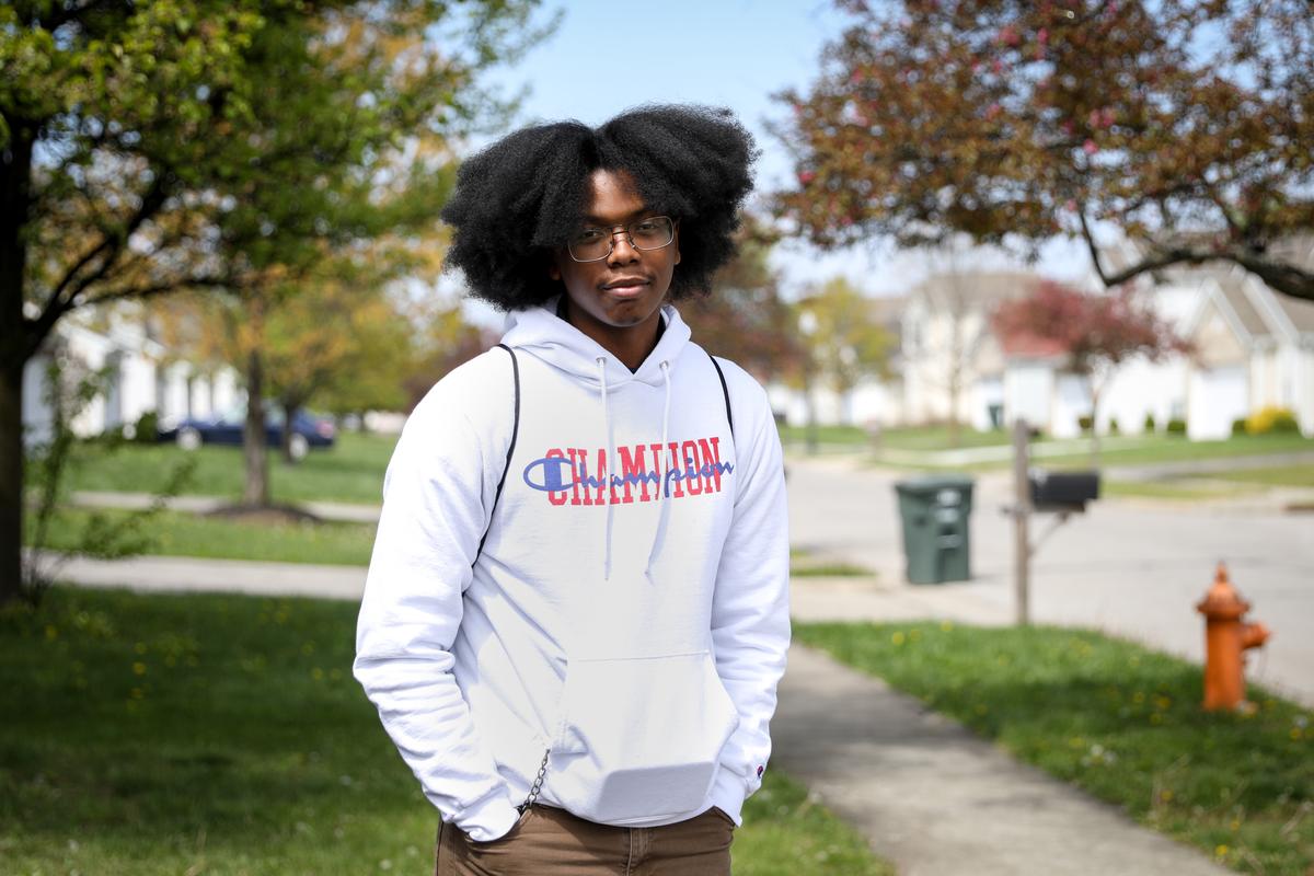 Cedric Sloculo on Legion Lane, close to where a police officer shot Ma'Khia Bryant, a 16-year-old girl, who was attacking a woman with a knife, in Columbus, Ohio, on April 23, 2021. (Samira Bouaou/The Epoch Times)