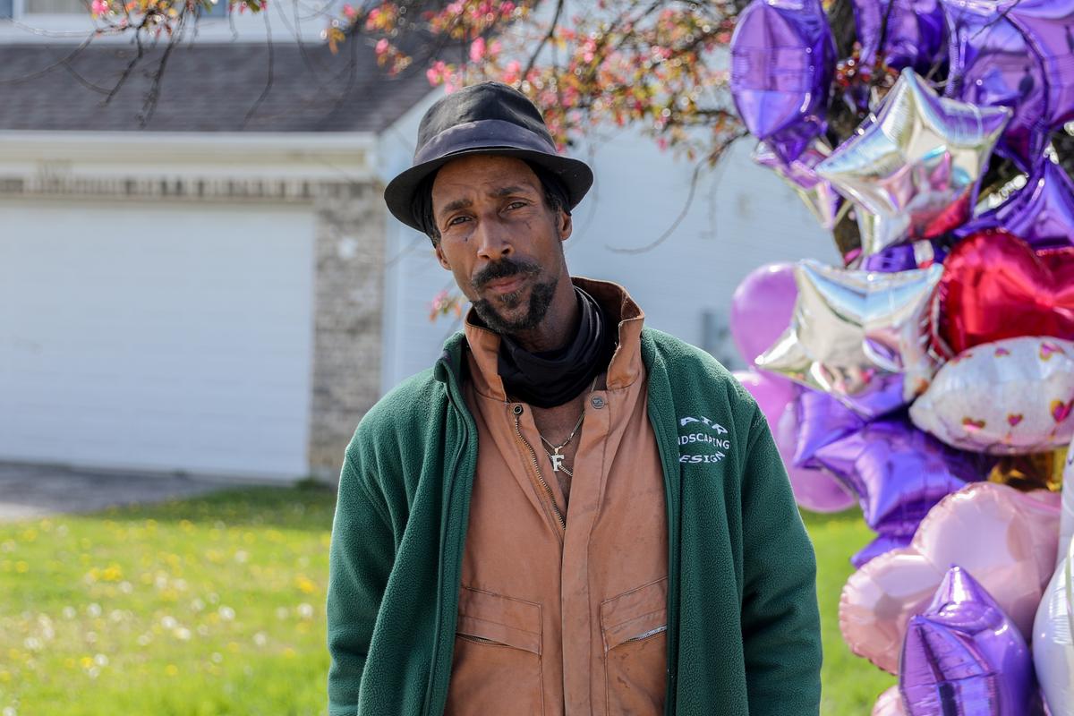 Mike Fair at a memorial for Ma'Khia Bryant on Legion Lane, where a police officer shot the 16-year-old girl as she was attacking a woman with a knife, in Columbus, Ohio, on April 23, 2021. (Samira Bouaou/The Epoch Times)