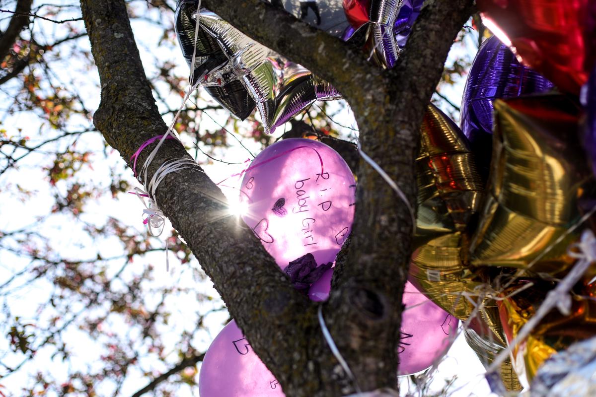 A memorial for Ma'Khia Bryant on Legion Lane, where a police officer shot the 16-year-old girl as she was attacking a woman with a knife, in Columbus, Ohio, on April 23, 2021. (Samira Bouaou/The Epoch Times)