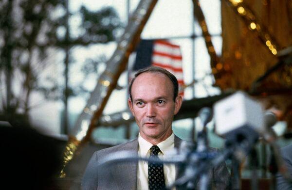 Apollo 11 Astronaut Michael Collins at a news conference on the 10th anniversary of the historic moon landing, on July 19, 1979. (AP Photo)