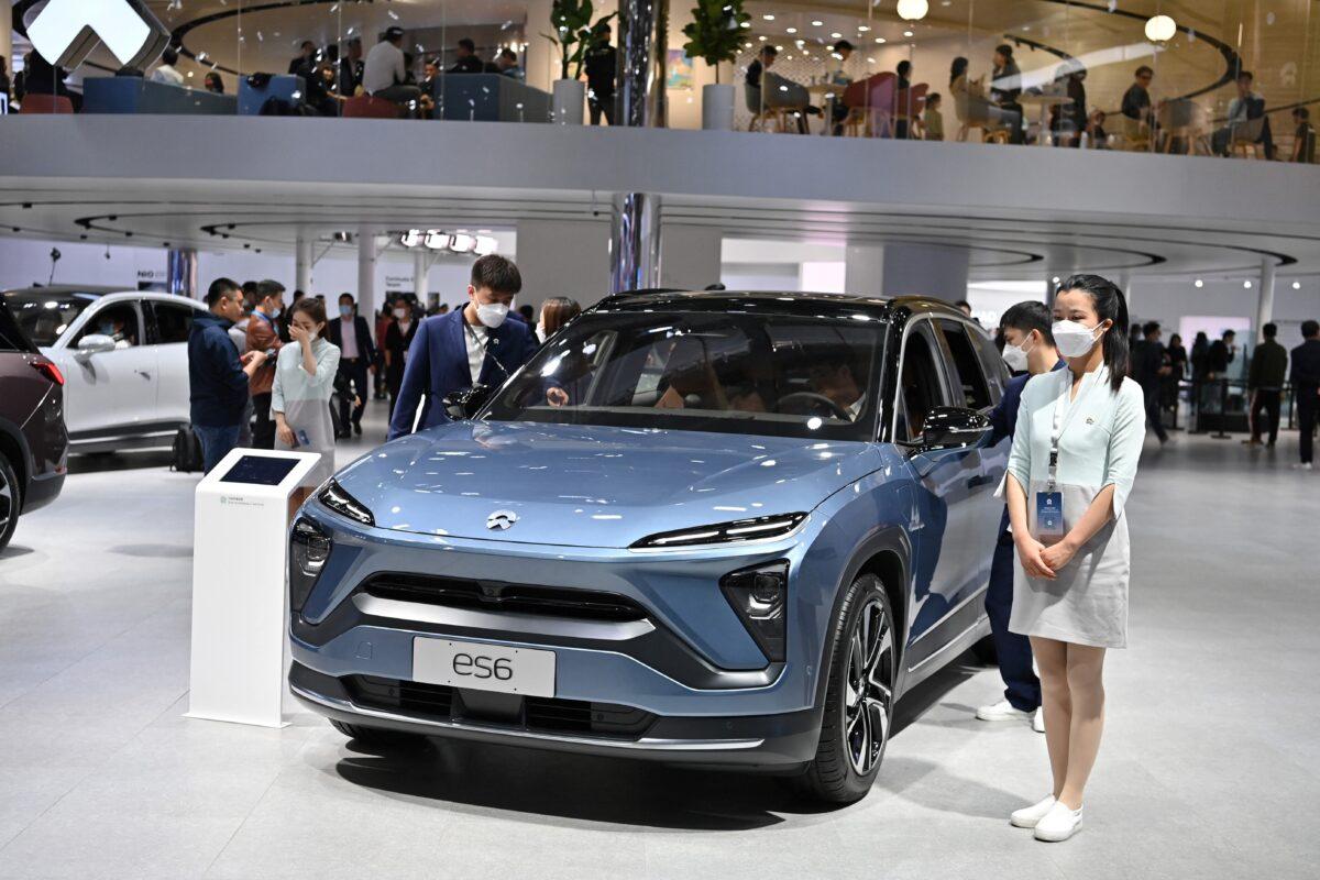 Nio cars are seen during the 19th Shanghai International Automobile Industry Exhibition in Shanghai on April 19, 2021. (Hector Retamal/AFP via Getty Images)