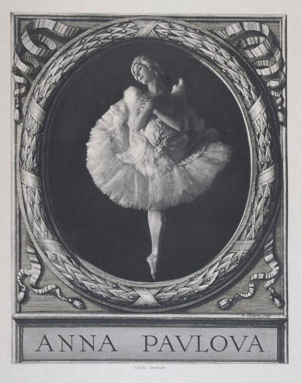 A portrait of Anna Pavlova in a photographic reproduction, in an engraved medallion by 17th-century English artist William Faithorne. (Museum of London)