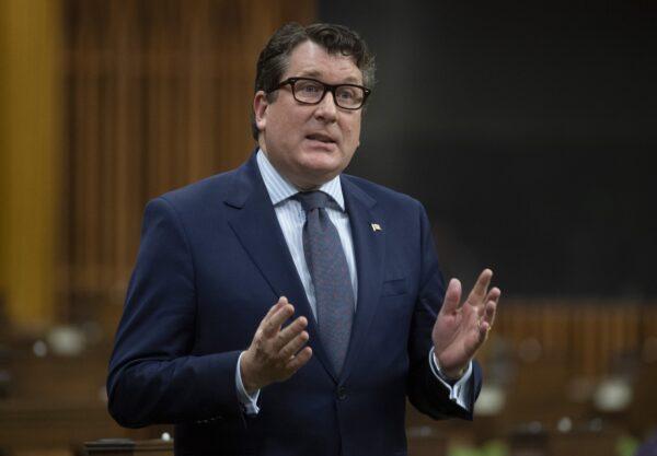 Conservative MP John Williamson rises during Question Period in the House of Commons in Ottawa on April 13, 2021. (Adrian Wyld/The Canadian Press)