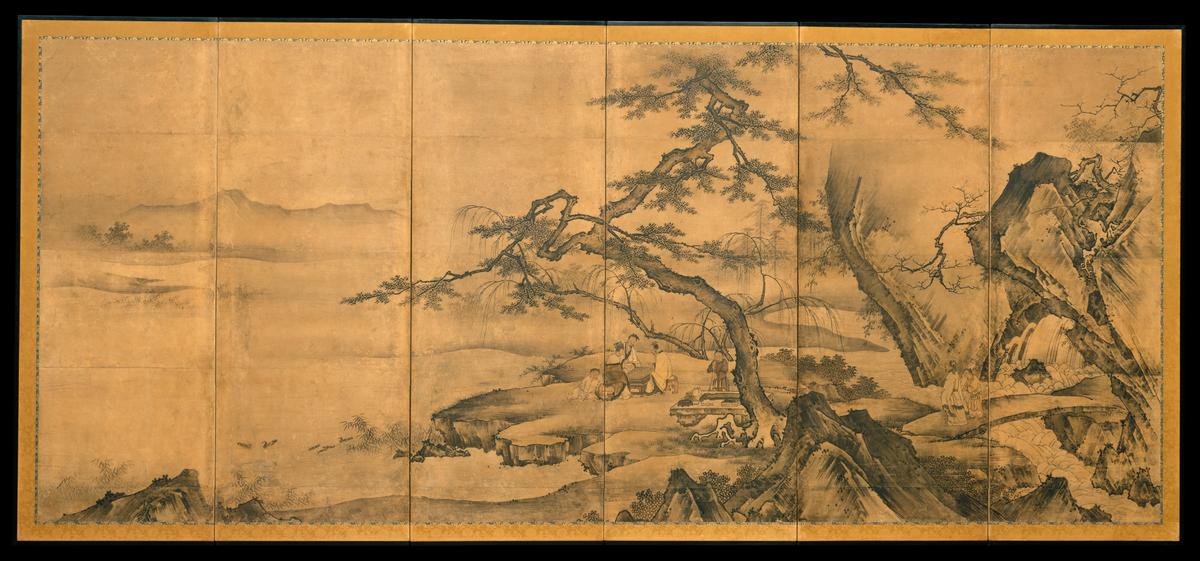 “The Four Accomplishments,” mid-16th century by Kano Motonobu. Six Panel Folding Screen, ink and color on paper. The Metropolitan Museum of Art, New York. (Public Domain)