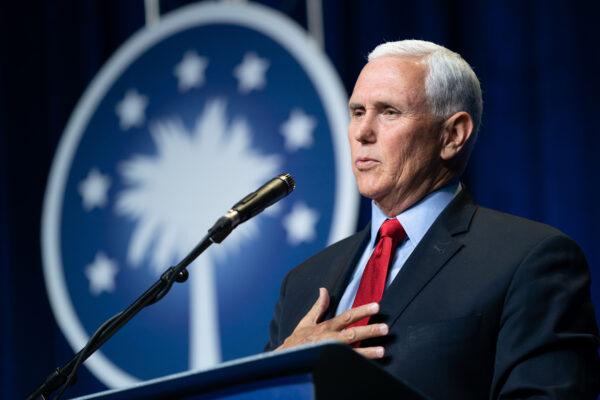 Former Vice President Mike Pence speaks to a crowd during an event sponsored by the Palmetto Family organization in Columbia, S.C., on April 29, 2021. (Sean Rayford/Getty Images)