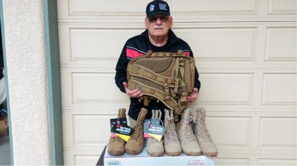 Former U.S. Marine Si Tenenberg prepares to send boots to troops serving overseas. (Courtesy of Si Tenenberg)
