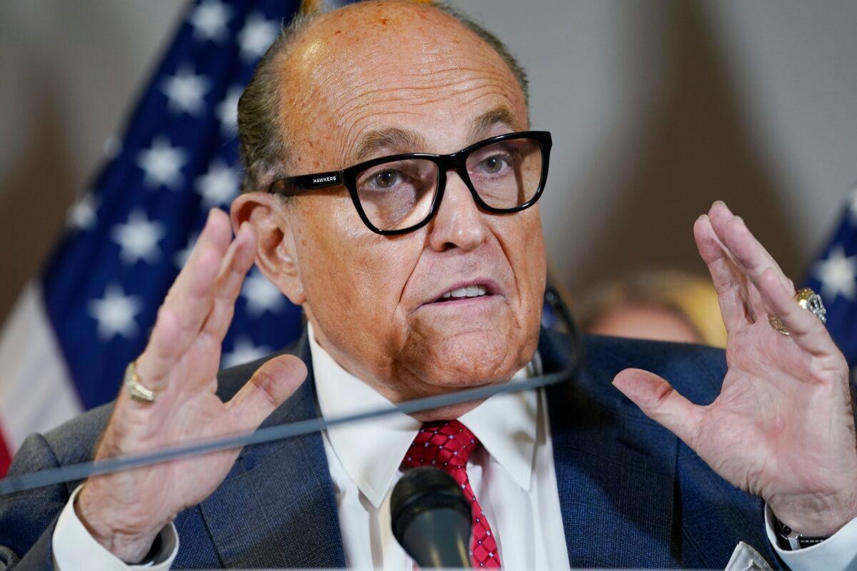 Former New York mayor Rudy Giuliani speaks during a news conference at the Republican National Committee headquarters in Washington on Nov. 19, 2020. (Jacquelyn Martin/AP Photo)