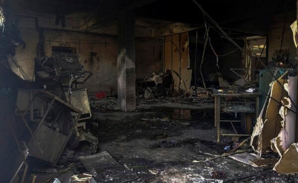 Charred furniture and other items are seen after a deadly fire at the Welfare Hospital in Bharuch, western India, on May 1, 2021. (Viral Rana/AP Photo)