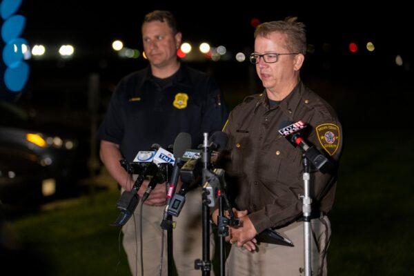Lt. Kevin Pawlak of the Brown County Sheriff's Office talks to the media about a shooting incident with multiple fatalities at the Oneida Casino near Green Bay, Wis., on May 1, 2021. (Mike Roemer/AP Photo)