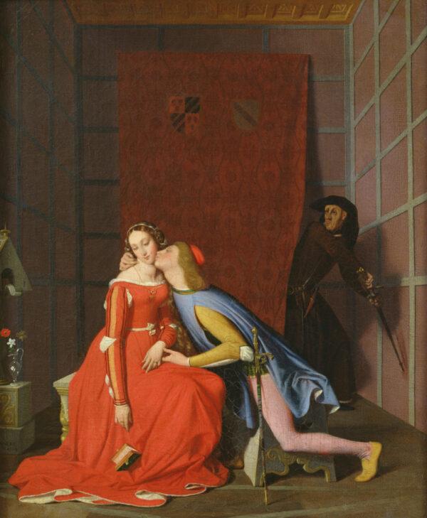 “Paolo and Francesca Surprised by Gianciotto,” 1819, by Jean-Auguste-Dominique Ingres. Oil on canvas; 19.8 inches by 16 inches. Museum of Fine Arts, Angers, France. (Museum of Fine Arts, Angers)
