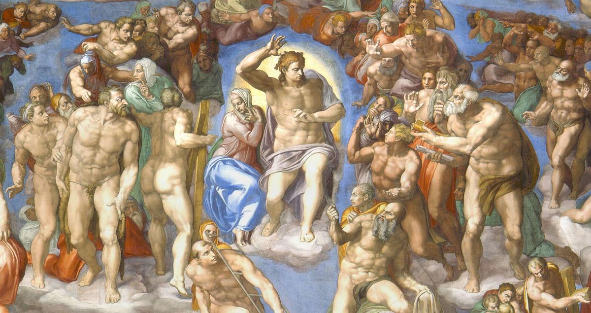 Detail of The Last Judgment by Michelangelo c.1536-1541. Fresco. Sistine Chapel, Vatican City (public domain)