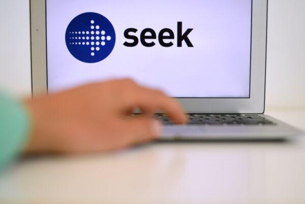 The logo of job seeking website 'Seek' is seen on a screen in Canberra, Australia, Feb. 21, 2017. (AAP Image/Lukas Coch)
