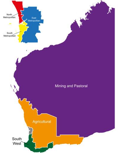 The six regions of the Western Australian Legislative Council (Maltonaj83)