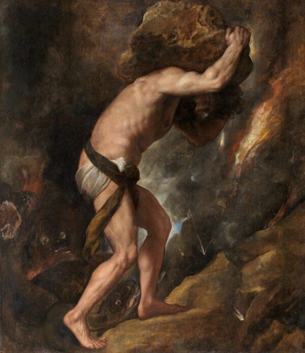 “Sisyphus,” 1548–1549, by Titian. Oil on canvas, 93.3 inches by 85 inches. Prado Museum, Madrid, Spain. (Public Domain)