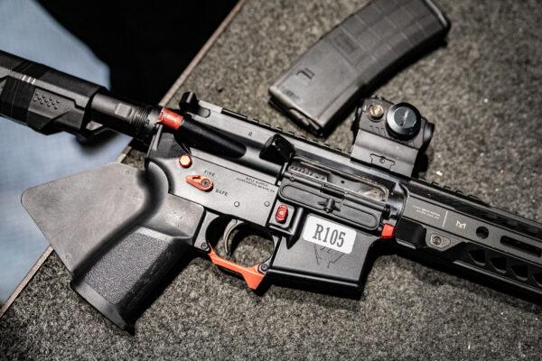 An AR-15 rifle available for rent at FT3 Tactical shooting range in Stanton, Calif., on May 3, 2021. (John Fredricks/The Epoch Times)