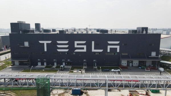 Tesla's gigafactory in Shanghai on March 29, 2021. The factory is reportedly producing vehicles at a rate of about 450,000 cars per year. (Xiaolu Chu/Getty Images)
