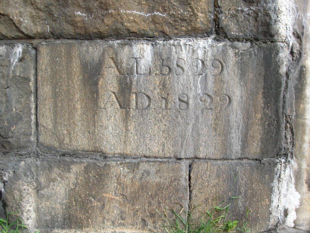 The cornerstone for the B&O’s Oliver Viaduct was laid in 1829. "AL 5829" refers to the “Year of Light,” or the time believed by many to be the date of Creation—4,000 years before Christ. The number is derived by adding 4,000 years to the A.D. date. (Bob Kirchman)