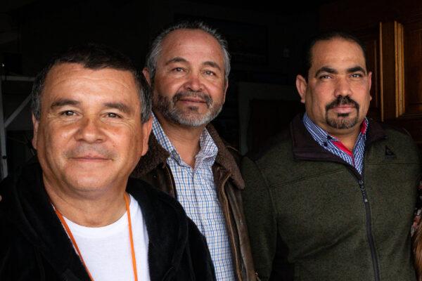 Pastors Albert Rivera (L), Carlos Kateztain Ruiz, (C), and Raul Castro (R) in Tijuana, Mexico, on April 22, 2021. (John Fredricks/The Epoch Times)