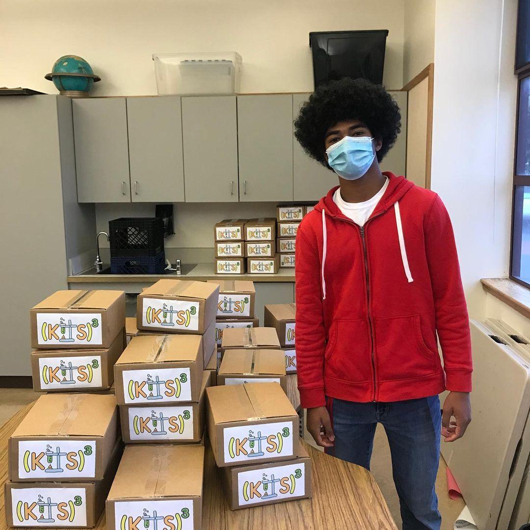 Ahmed Muhammad with the Kits Cubed science kits. (Courtesy of <a href="https://www.instagram.com/ahmed_dubs/">Ahmed Muhammad</a>)