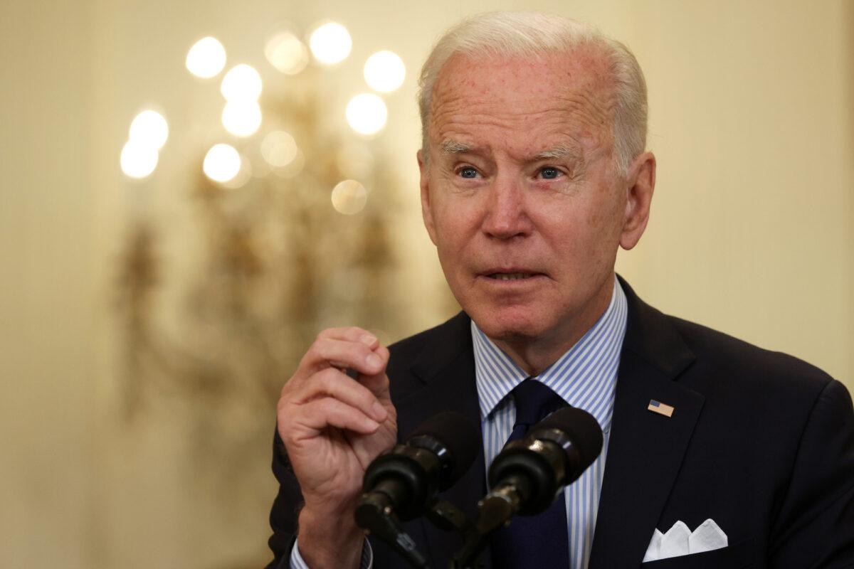 President Joe Biden speaks at a press conference at the White House in Washington on May 7, 2021. (Alex Wong/Getty Images)