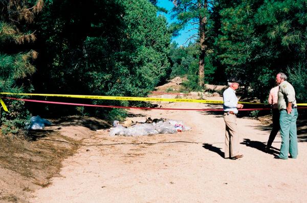 Authorities at the site outside Prescott, Ariz., where Pamela Pitts' body was found in 1988 among a pile of trash, in an undated photo. (Yavapai County Sheriff's Office via AP)