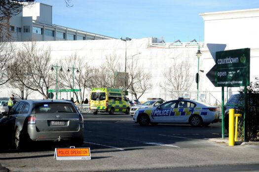 Emergency services are observed in the Dunedin Central Carpark in Dunedin, New Zealand, on May 10, 2021. Four people have been injured-three critically-after a man started stabbing shoppers at the Countdown supermarket in St. Cumberland. (Joe Allison/Getty Images)