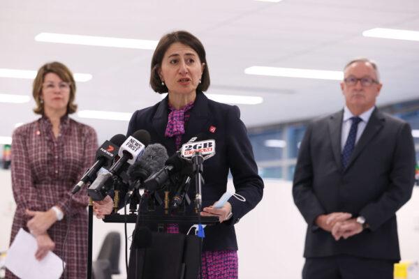 NSW Premier Gladys Berejiklian speaks to the media during a press conference at a mass COVID-19 vaccination hub on May 10, 2021, in Sydney, Australia. (Mark Kolbe/Getty Images)