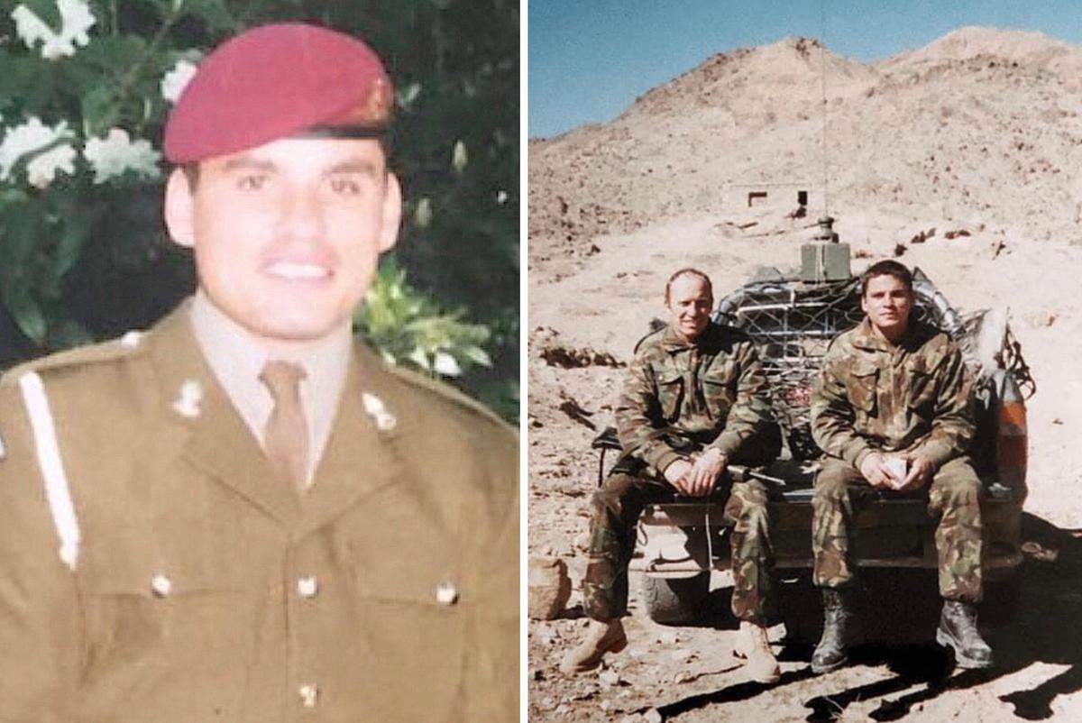 (Left) Darren Wright; (Right) Darren Wright (R) with a fellow soldier. (Courtesy of <a href="https://veteransintologistics.org.uk/">Veterans into Logistics</a>)