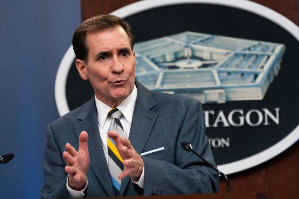 Pentagon spokesman John Kirby speaks during a briefing at the Pentagon in Washington, on May 5, 2021. (Manuel Balce Ceneta/AP Photo)