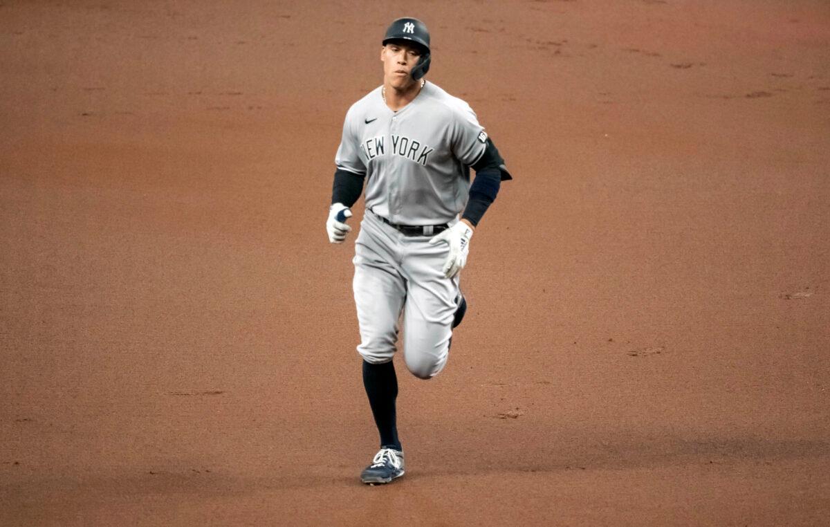 New York Yankees' Aaron Judge circles the bases during the first inning of a baseball game in St. Petersburg, Fla., on May 11, 2021. (Steve Nesius/AP Photo)