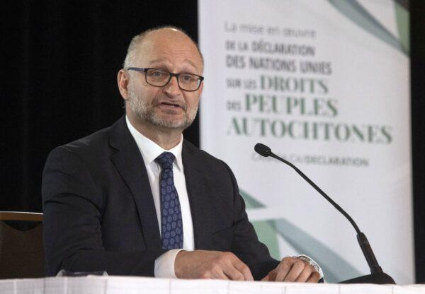 Justice Minister David Lametti makes an announcement about the United Nations Declaration on the Rights of Indigenous Peoples in Ottawa on Dec. 3, 2020. (The Canadian Press/Adrian Wyld)