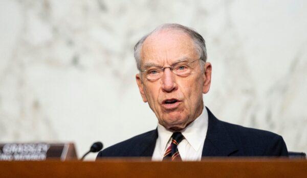 Ranking member Sen. Chuck Grassley (R-Iowa) speaks during a Senate Judiciary Committee hearing on voting rights on Capitol Hill on April 20, 2021. (Bill Clark/AFP via Getty Images)