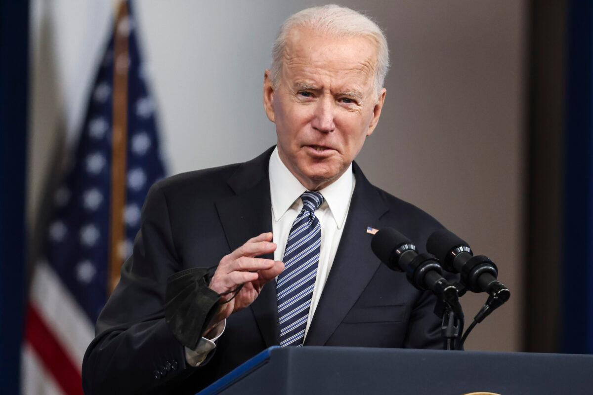 President Joe Biden delivers remarks from the South Court Auditorium at the White House in Washington on May 12, 2021. (Oliver Contreras/Sipa USA)