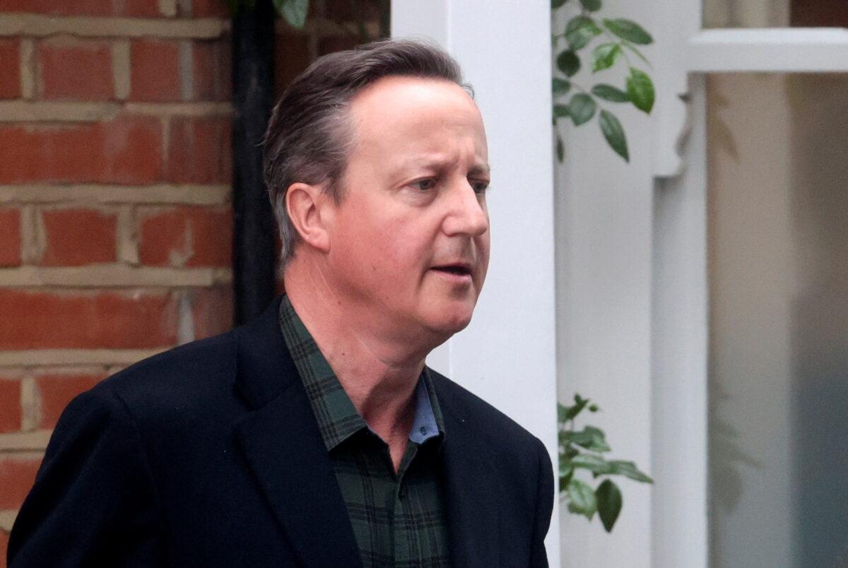 Former British Prime Minister David Cameron leaves his home in London, Britain, on May 13, 2021. (Hannah McKay/Reuters)