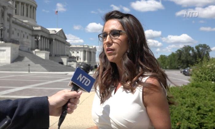 Rep. Lauren Boebert (R-Colo.) speaks to an NTD reporter at the U.S. Capitol on May 12, 2021. (NTD)