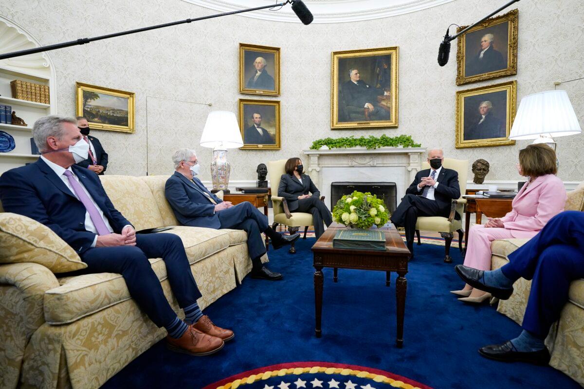 President Joe Biden speaks during a meeting with congressional leaders in the Oval Office of the White House on May 12, 2021. (Evan Vucci/AP Photo)