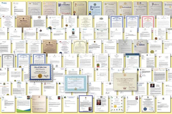 A compilation of proclamations from officials around the world to honor World Falun Dafa Day. (The Epoch Times)