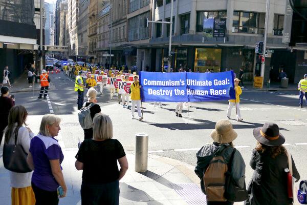 Falun Gong practitioners held a rally and march in Sydney, Australia on May 13, 2021. (An Pingya/The Epoch Times)