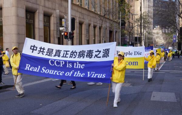 Falun Gong practitioners held a rally and march in Sydney, Australia on May 13, 2021. (Yi Luoxun/The Epoch Times)