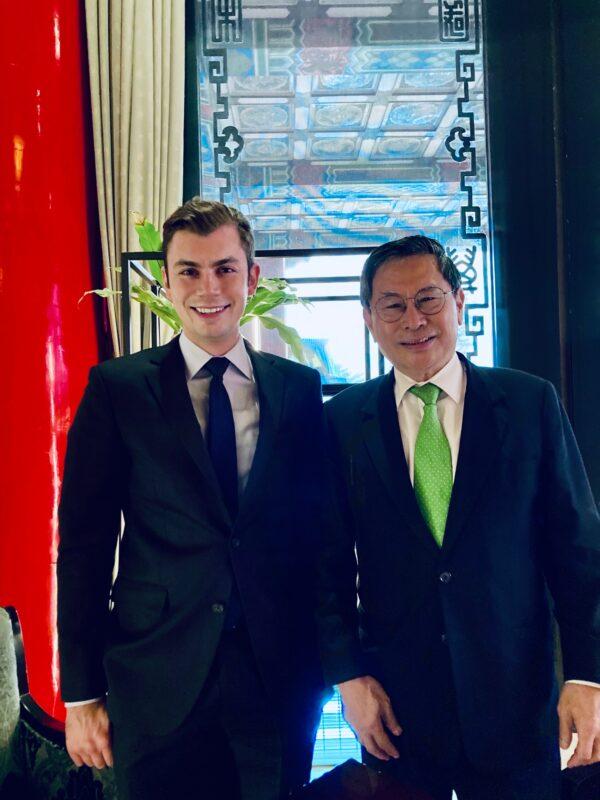 Adam Molon (L) and Dr. Twu (R) after the interview at the Grand Hotel in Taipei, Taiwan, on May 11, 2021. (Courtesy of Adam Molon)