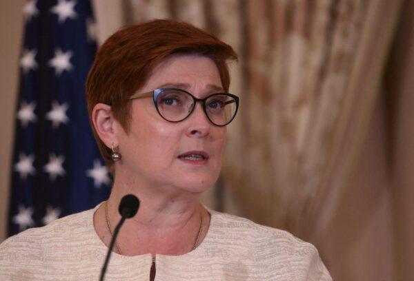 Australian Foreign Minister Marise Payne holds a joint press availability with US Secretary Antony Blinken at the US State Department in Washington, DC on May 13, 2021. (Leah Millis/Pool/AFP via Getty Images)